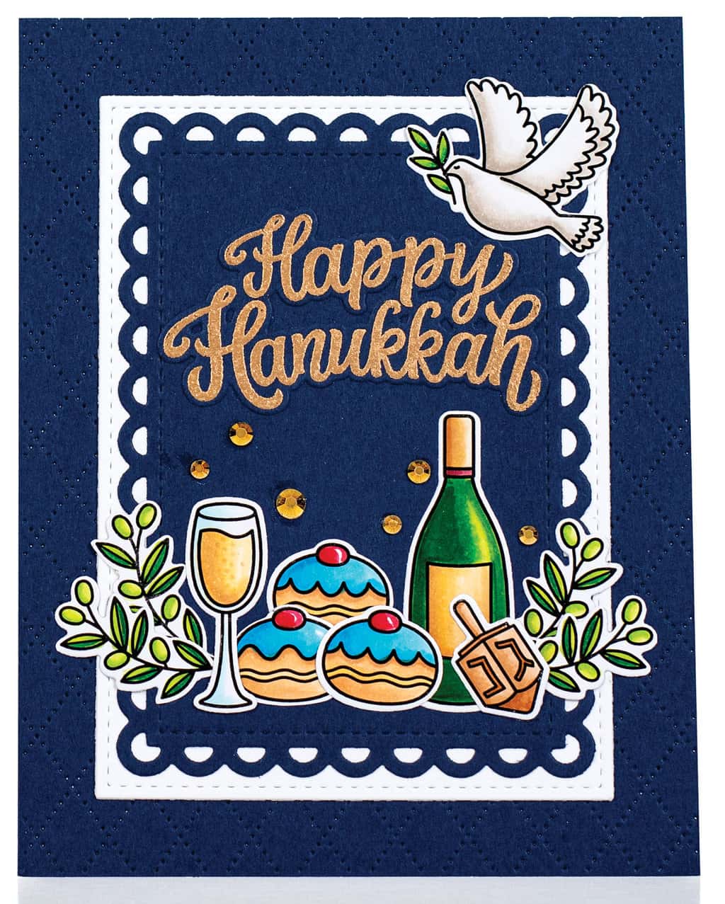 Happy Hanukkah card by Mendi Yoshikawa | Scrapbook & Cards Today magazine Winter 2023 Issue